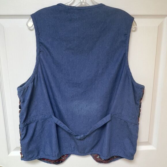 Victoria Jones Vtg 2 Pc Vest‎ Skirt Set Sz 1X~2X Teacher Denim Starburst Weave - Picture 12 of 16